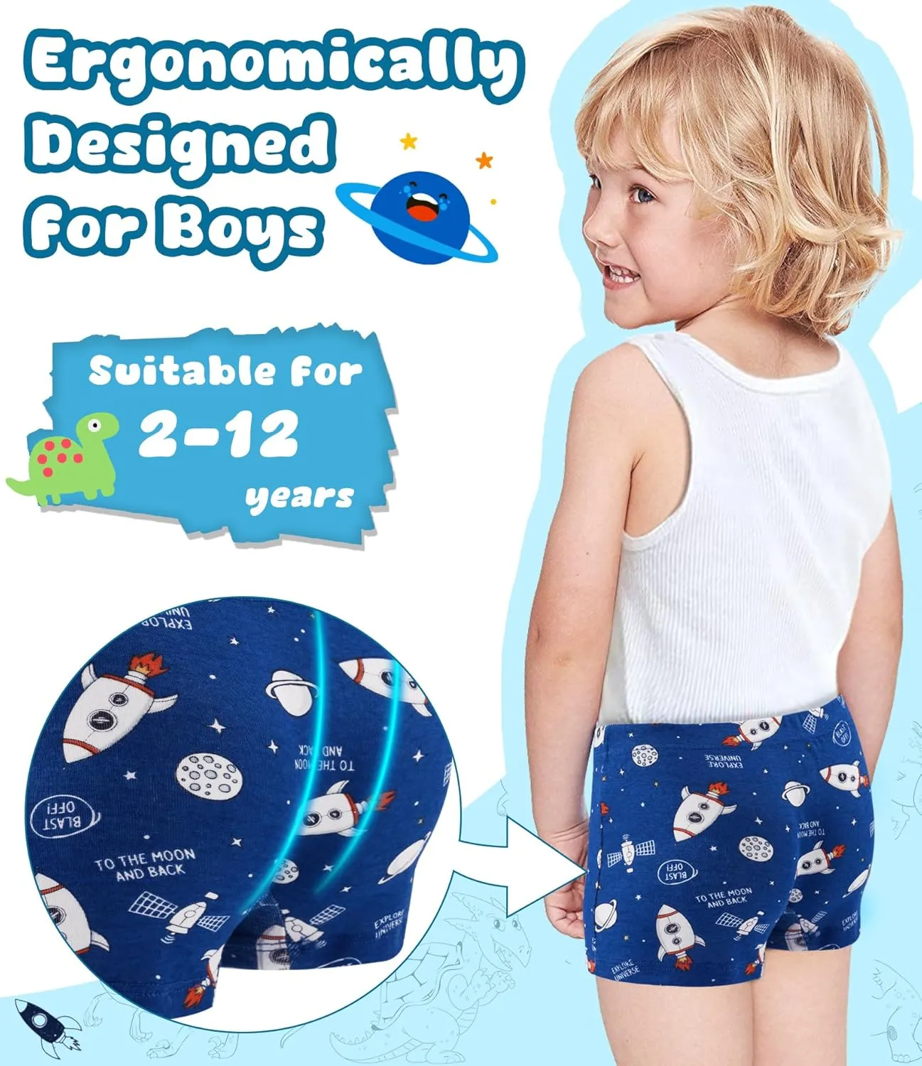 100% Cotton Boys Boxer Briefs Tagless Toddler Underwear (6-Pack)