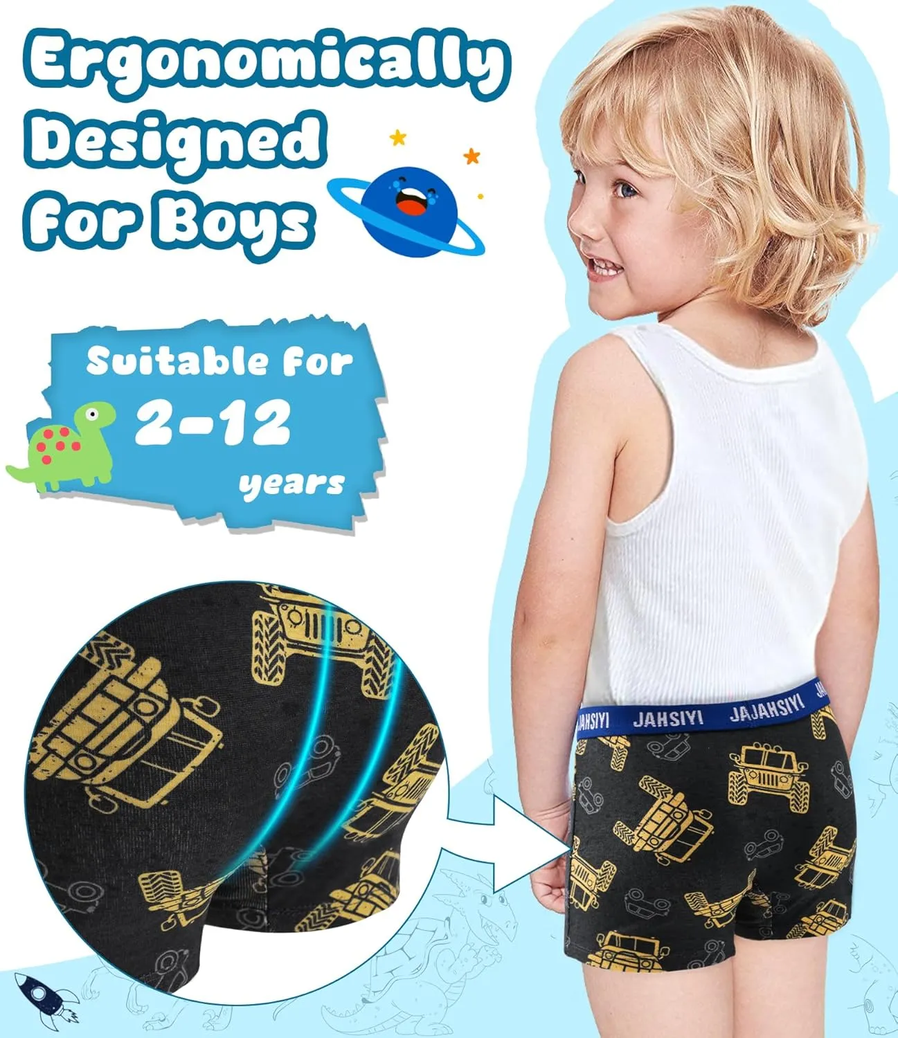 100% Cotton Boys Boxer Briefs Tagless Toddler Underwear (6-Pack)