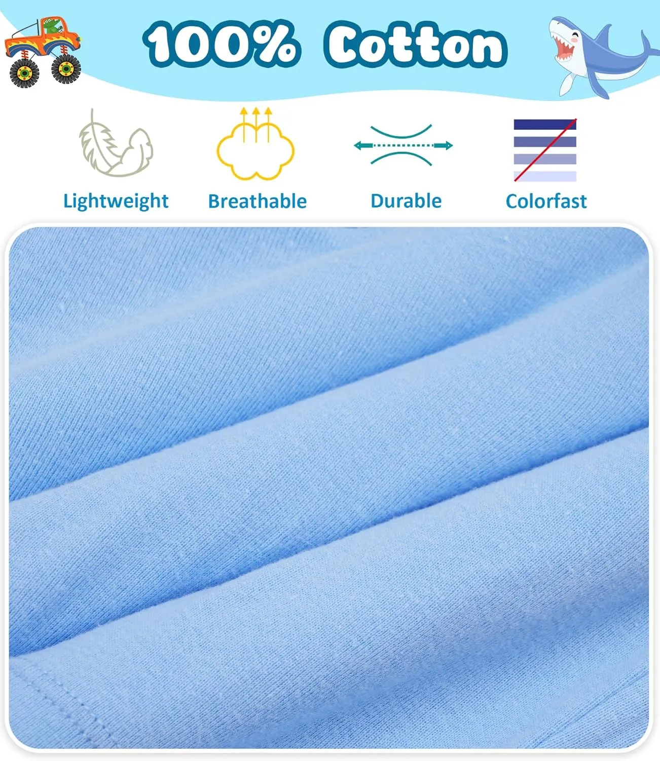 100% Cotton Boys Boxer Briefs Tagless Toddler Underwear (6-Pack)