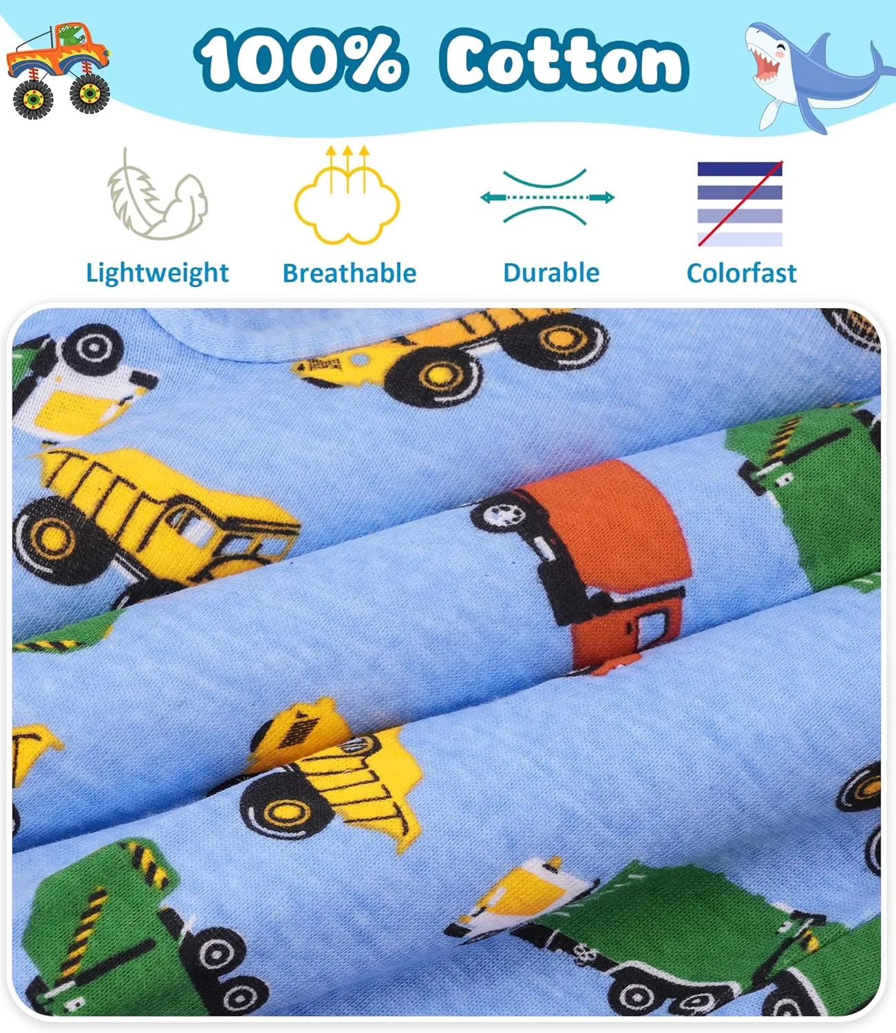 100% Cotton Boys Boxer Briefs Tagless Toddler Underwear (6-Pack)
