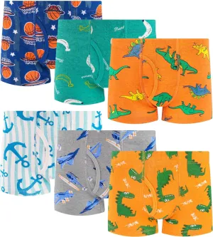 100% Cotton Boys Boxer Briefs Tagless Toddler Underwear (6-Pack)