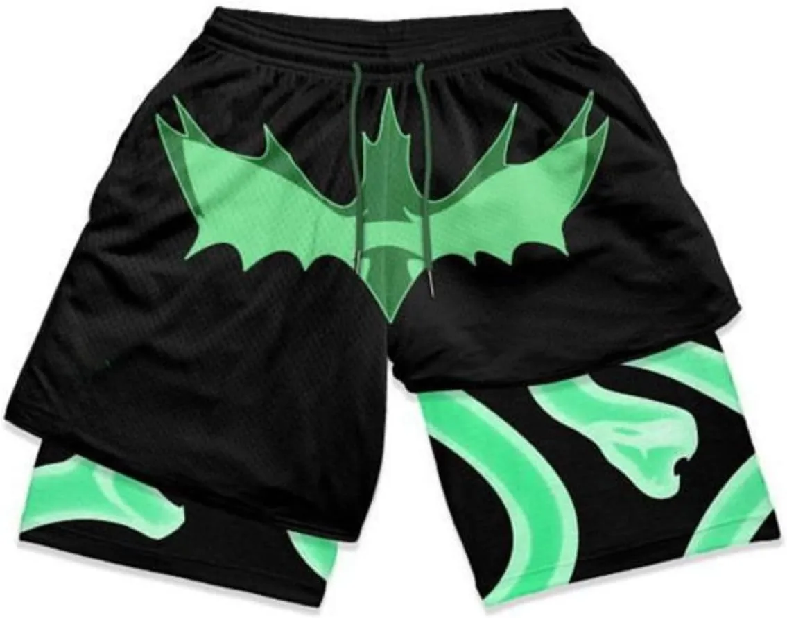 2 in 1 Anime Shorts for Men Gym Running Shorts Quick Dry Athletic Shorts with Compression Liner Workout Shorts