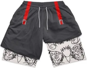 2 in 1 Anime Shorts for Men Gym Running Shorts Quick Dry Athletic Shorts with Compression Liner Workout Shorts
