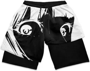 2 in 1 Anime Shorts for Men Gym Running Shorts Quick Dry Athletic Shorts with Compression Liner Workout Shorts
