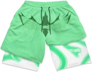 2 in 1 Anime Shorts for Men Gym Running Shorts Quick Dry Athletic Shorts with Compression Liner Workout Shorts