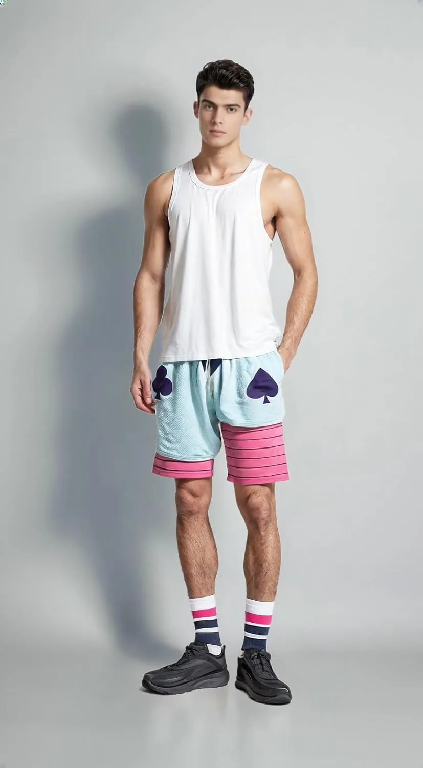 2 in 1 Anime Shorts for Men Gym Running Shorts Quick Dry Athletic Shorts with Compression Liner Workout Shorts