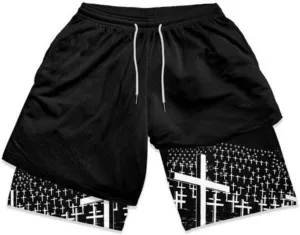 2 in 1 Anime Shorts for Men Gym Running Shorts Quick Dry Athletic Shorts with Compression Liner Workout Shorts