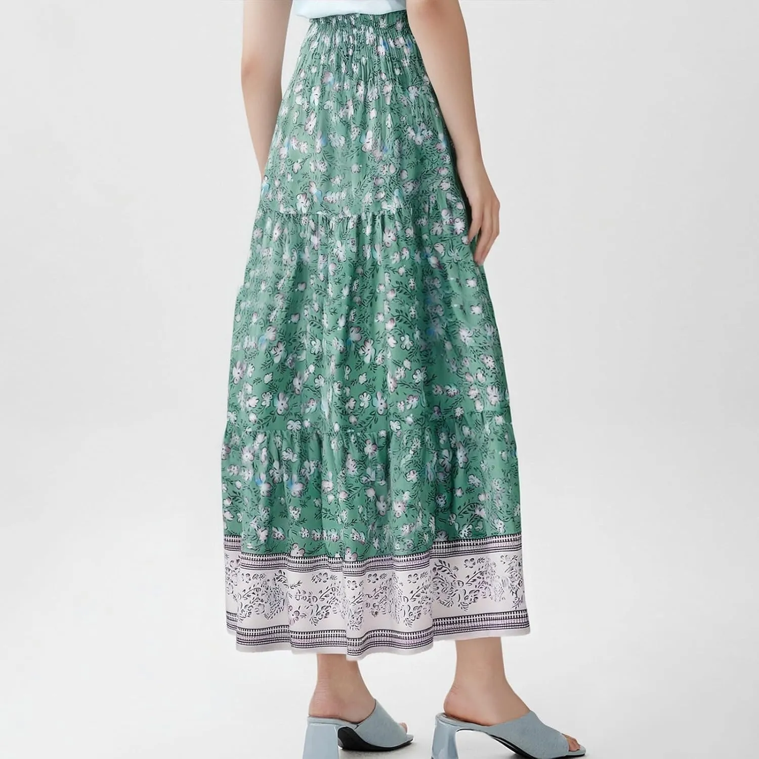 A Line Maxi Dress for Women Summer Drawstring Elastic High Waisted Skirts Elegant 3-Layer Tiered Ruched Long Skirt