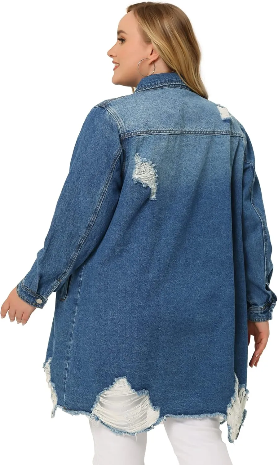 Agnes Orinda Jean Jacket for Women Plus Size Distressed Long Sleeve Oversized Denim Trucker Jackets
