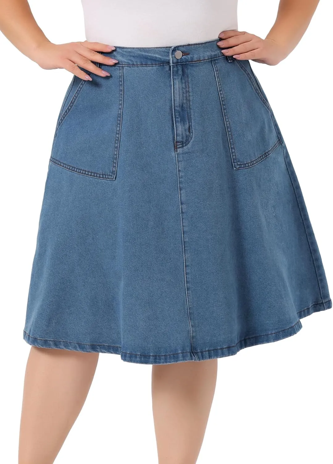 Agnes Orinda Plus Size Denim Skirt for Women Casual A Line Pockets Midi Skirts 2024