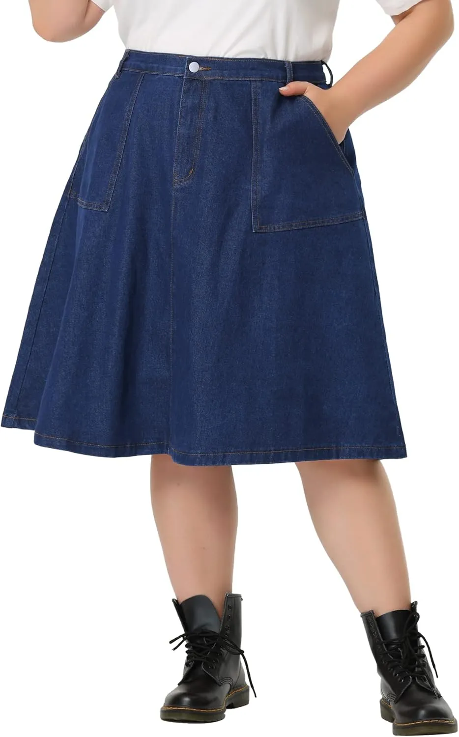 Agnes Orinda Plus Size Denim Skirt for Women Casual A Line Pockets Midi Skirts 2024