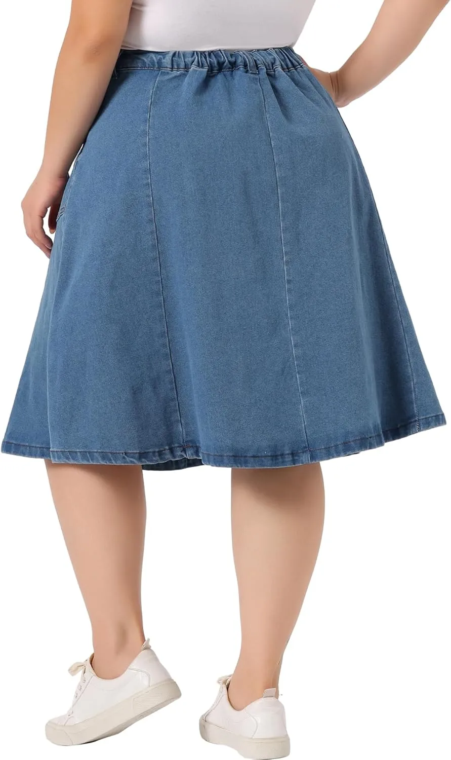 Agnes Orinda Plus Size Denim Skirt for Women Casual A Line Pockets Midi Skirts 2024