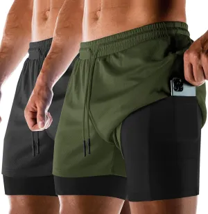 Aolesy Men's 2 in 1 Running Shorts Quick Dry Gym Shorts 5" Athletic Shorts Workout Shorts with Pockets