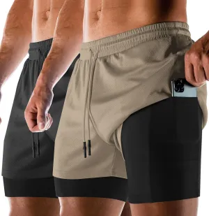 Aolesy Men's 2 in 1 Running Shorts Quick Dry Gym Shorts 5" Athletic Shorts Workout Shorts with Pockets
