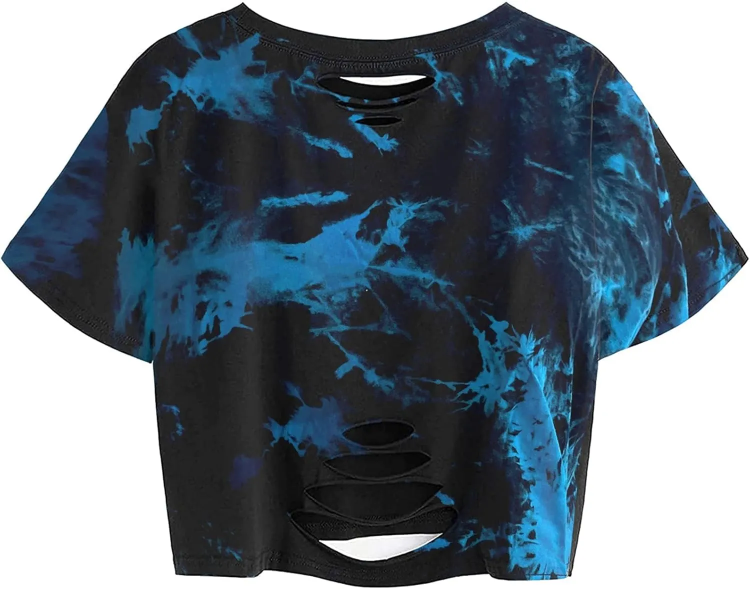 Avanova Women Distressed Loose Crop Top Oversized Short Sleeve Ripped Tee Shirt