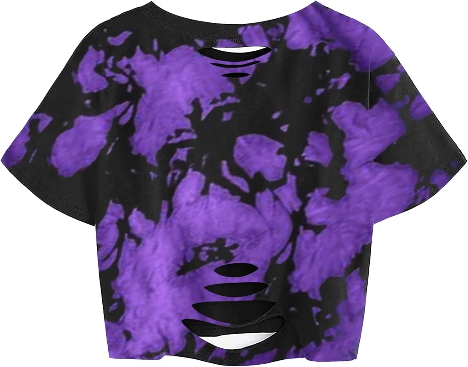 Avanova Women Distressed Loose Crop Top Oversized Short Sleeve Ripped Tee Shirt