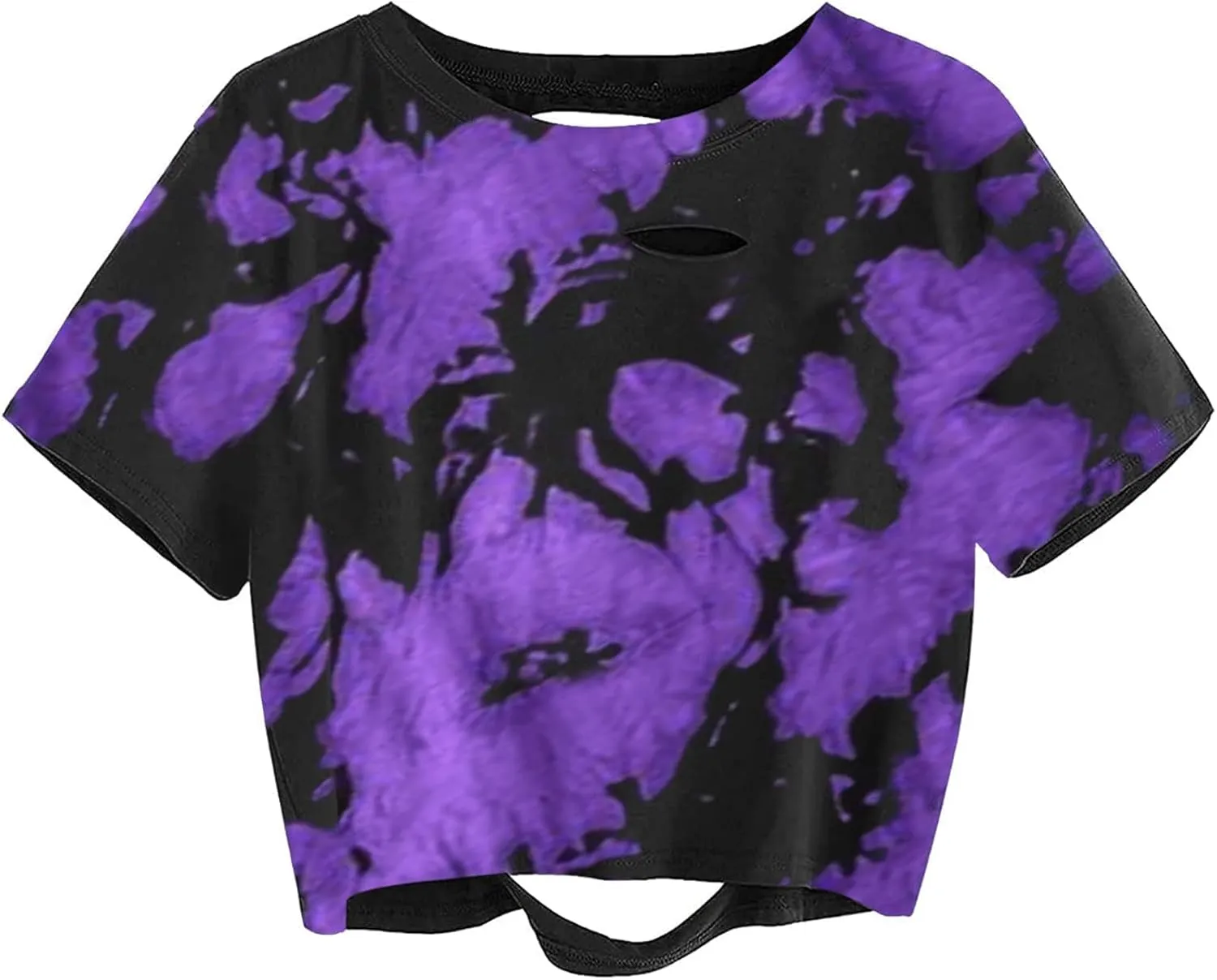 Avanova Women Distressed Loose Crop Top Oversized Short Sleeve Ripped Tee Shirt