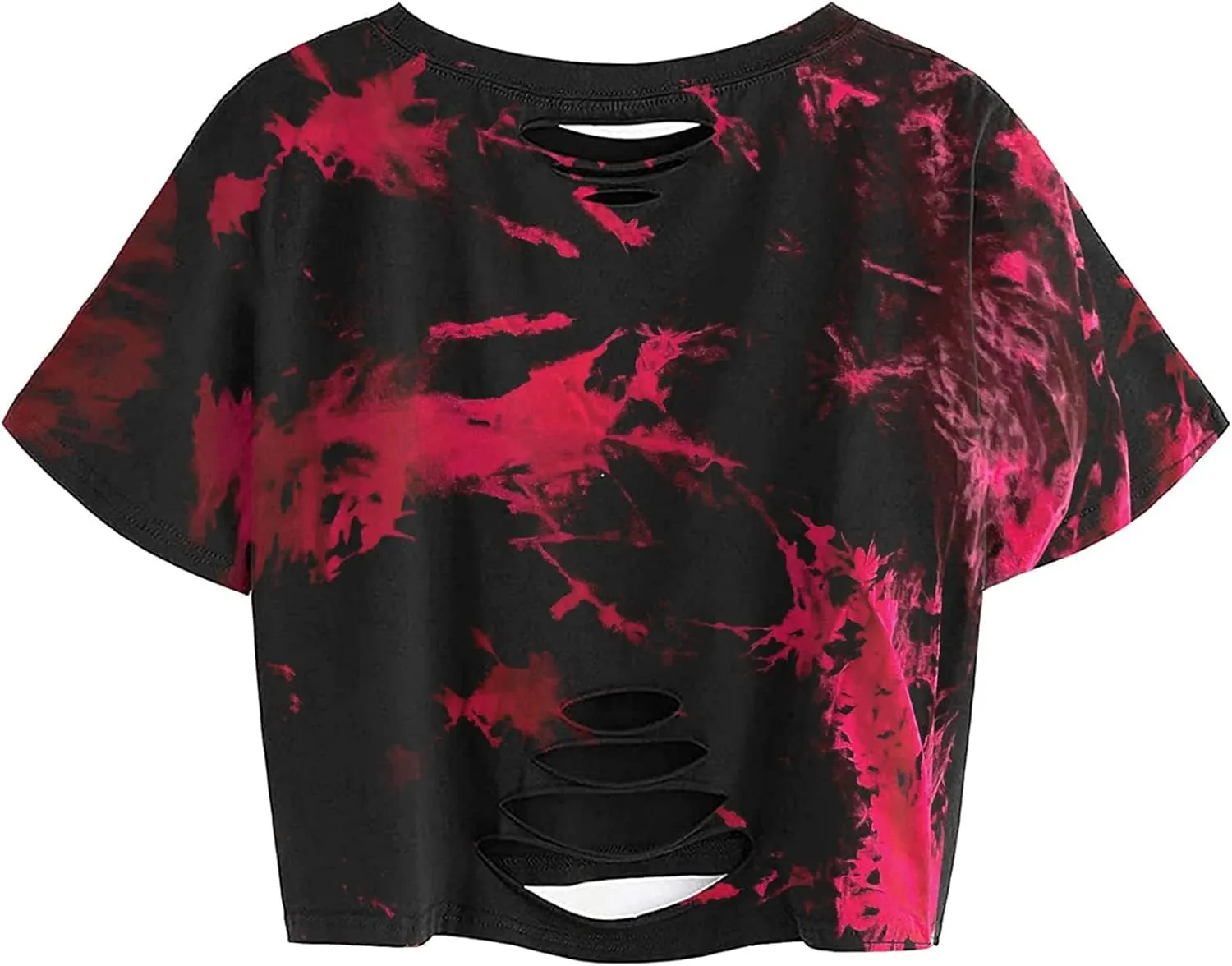 Avanova Women Distressed Loose Crop Top Oversized Short Sleeve Ripped Tee Shirt