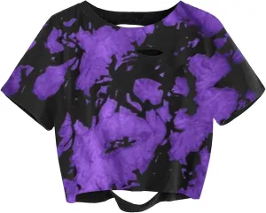 Avanova Women Distressed Loose Crop Top Oversized Short Sleeve Ripped Tee Shirt