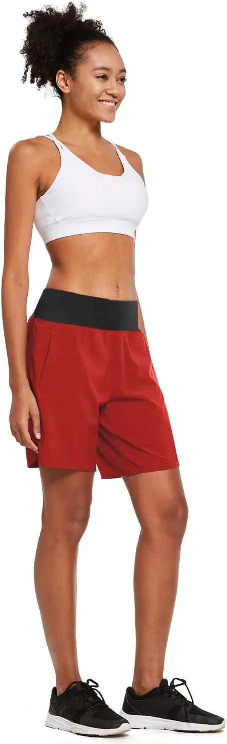 baleaf Womens' 7" Long Running Athletic Shorts with Liner High Waist Workout Gym Quick Dry Soft Split Leg Zipper Pocket