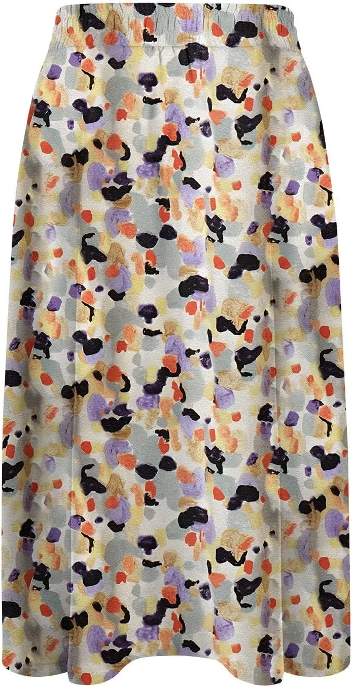 Beach Skirts for Women Drawstring Elastic Waist Summer Midi Skirt A Line Smocked Skirts Knee Length with Pockets