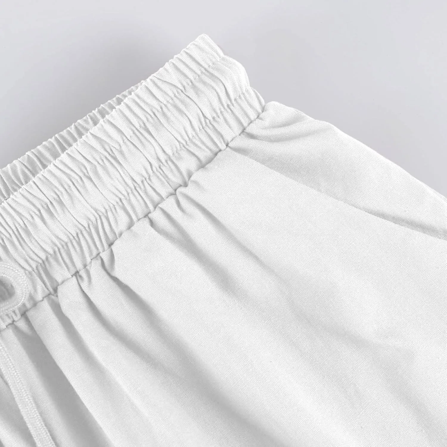 Bermuda Shorts for Women Knee Length Elastic Waist Drawstring Linen Shorts Lightweight Summer Long Shorts with Pockets