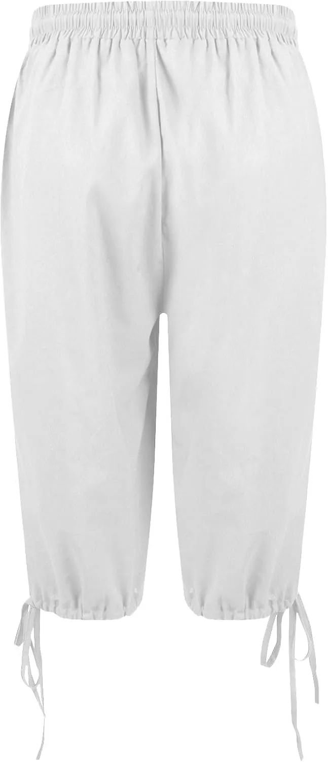 Bermuda Shorts for Women Knee Length Elastic Waist Drawstring Linen Shorts Lightweight Summer Long Shorts with Pockets