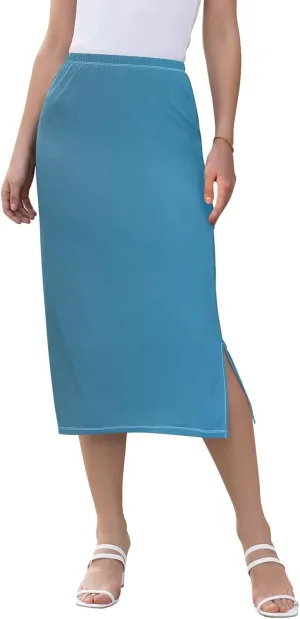 Blue Gradient Midi Skirts with Slit Women Floral Pencil Skirts Elastic Waist Cute Casual Skirts S