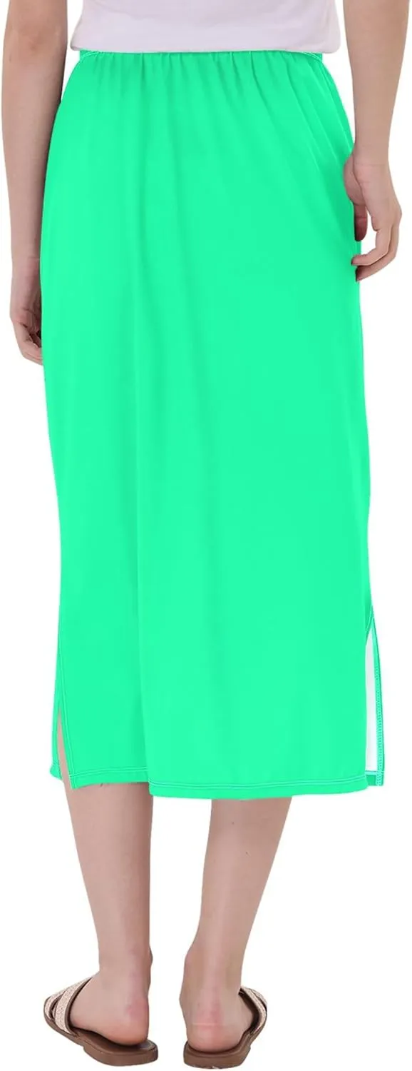 Blue Gradient Midi Skirts with Slit Women Floral Pencil Skirts Elastic Waist Cute Casual Skirts S