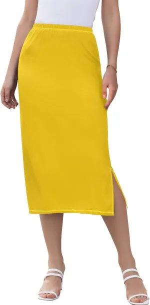 Blue Gradient Midi Skirts with Slit Women Floral Pencil Skirts Elastic Waist Cute Casual Skirts S