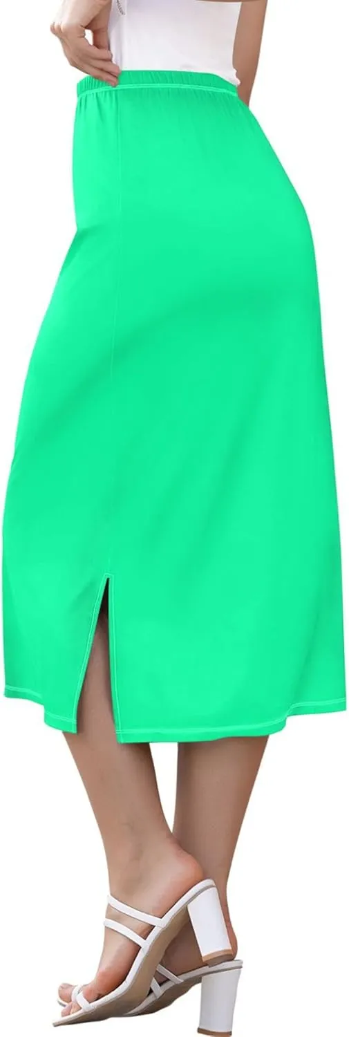 Blue Gradient Midi Skirts with Slit Women Floral Pencil Skirts Elastic Waist Cute Casual Skirts S
