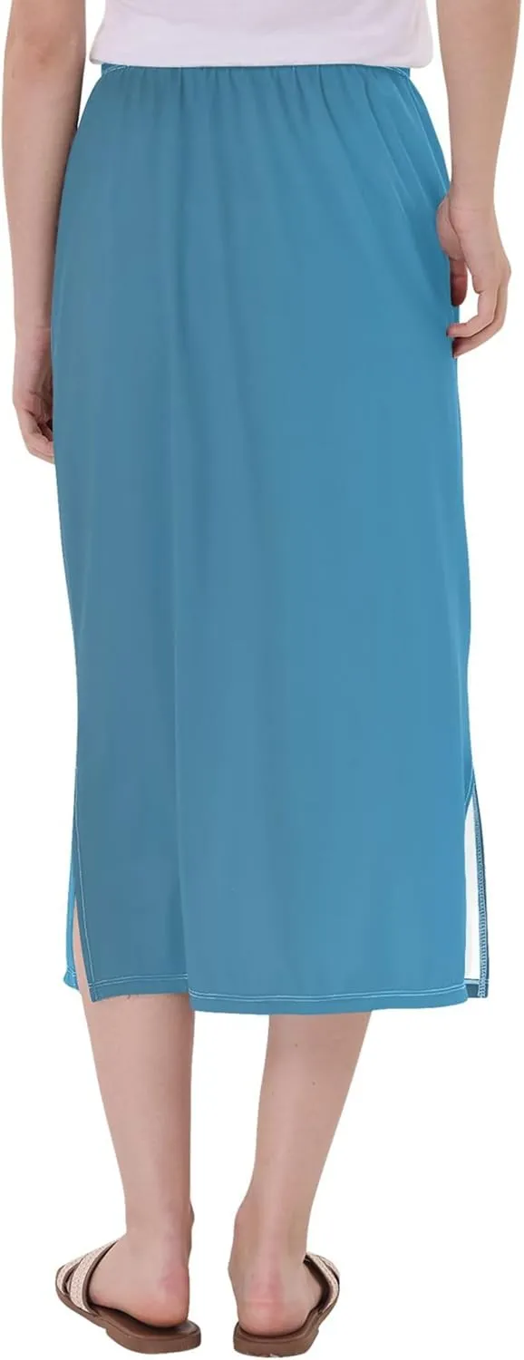 Blue Gradient Midi Skirts with Slit Women Floral Pencil Skirts Elastic Waist Cute Casual Skirts S