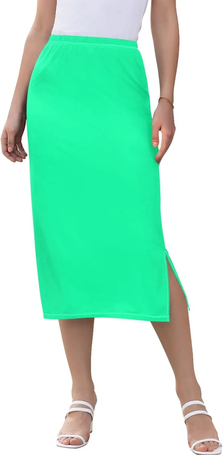 Blue Gradient Midi Skirts with Slit Women Floral Pencil Skirts Elastic Waist Cute Casual Skirts S