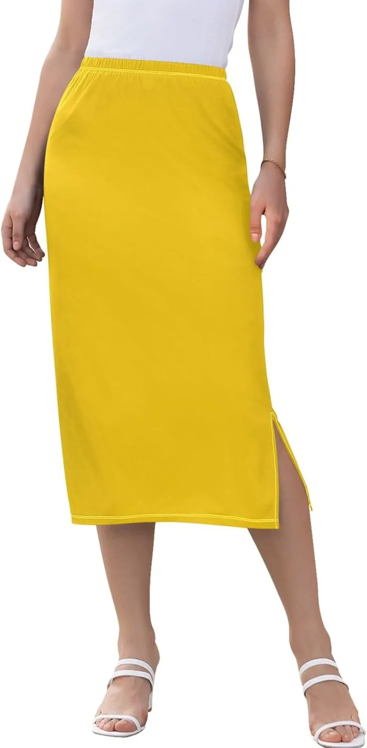 Blue Gradient Midi Skirts with Slit Women Floral Pencil Skirts Elastic Waist Cute Casual Skirts S