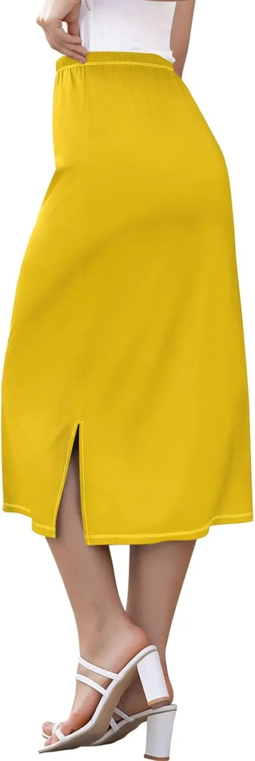 Blue Gradient Midi Skirts with Slit Women Floral Pencil Skirts Elastic Waist Cute Casual Skirts S