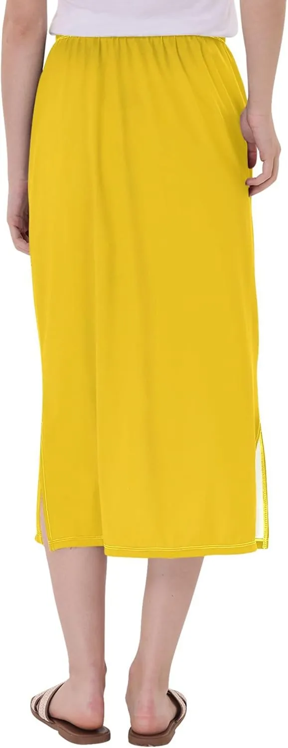 Blue Gradient Midi Skirts with Slit Women Floral Pencil Skirts Elastic Waist Cute Casual Skirts S