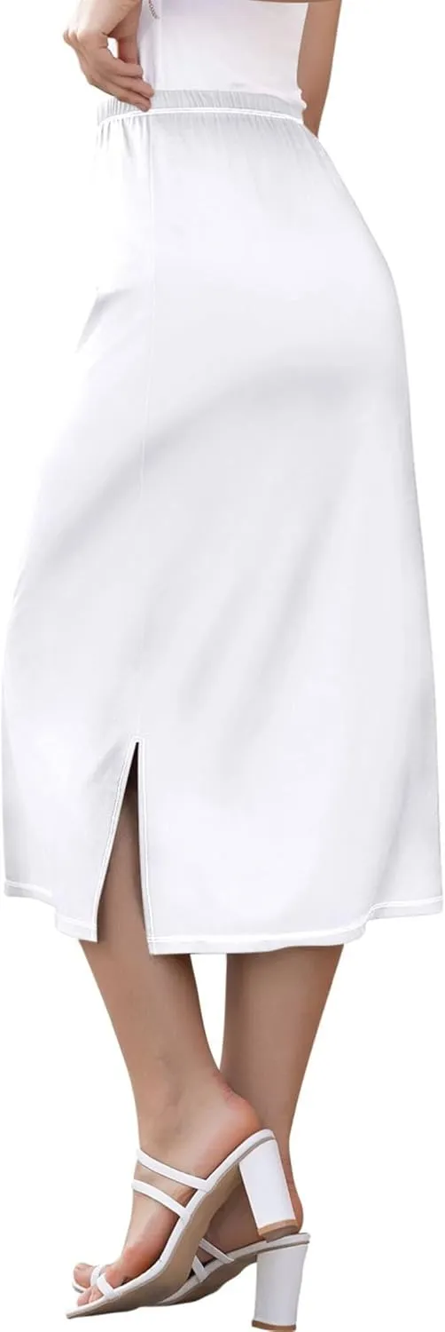 Blue Gradient Midi Skirts with Slit Women Floral Pencil Skirts Elastic Waist Cute Casual Skirts S