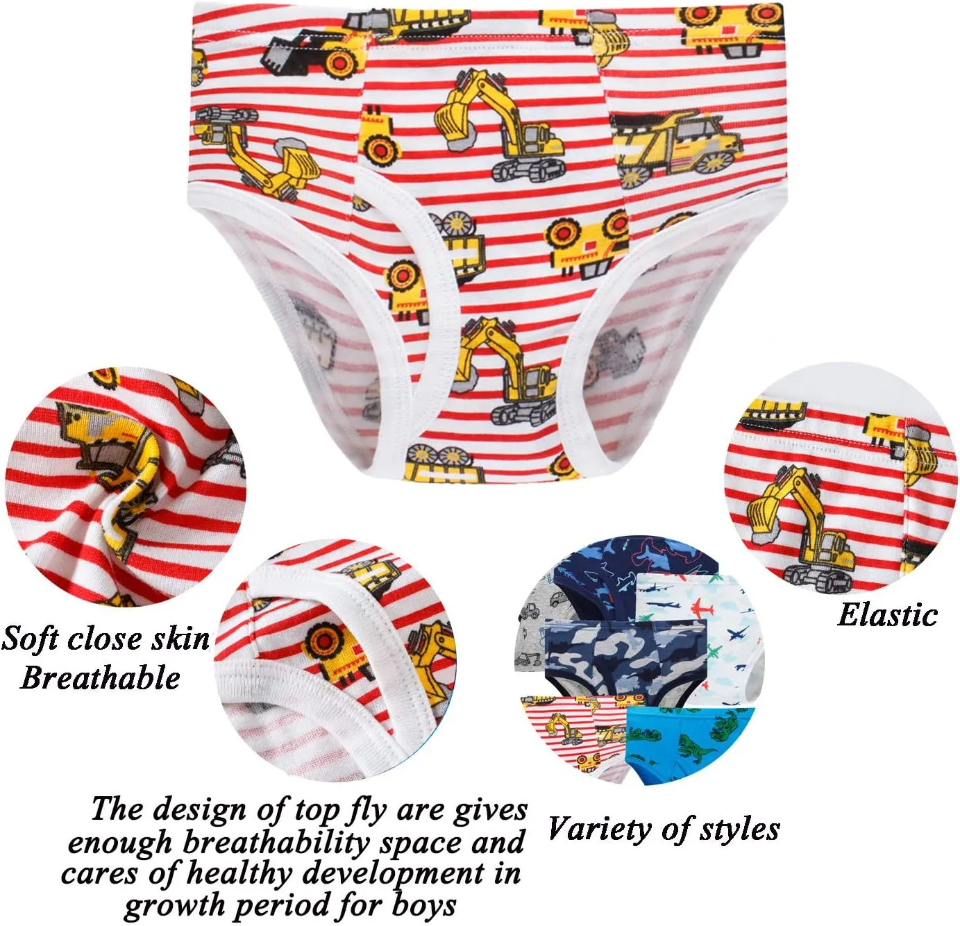 Boboking 100% Cotton Little Boys Briefs Soft Dinosaur Truck Toddler Underwear