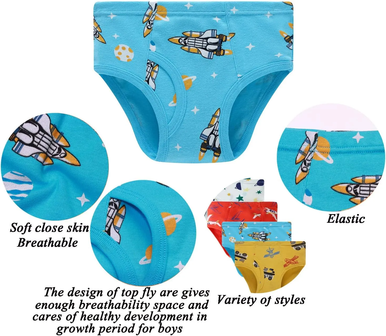 Boboking 100% Cotton Little Boys Briefs Soft Dinosaur Truck Toddler Underwear