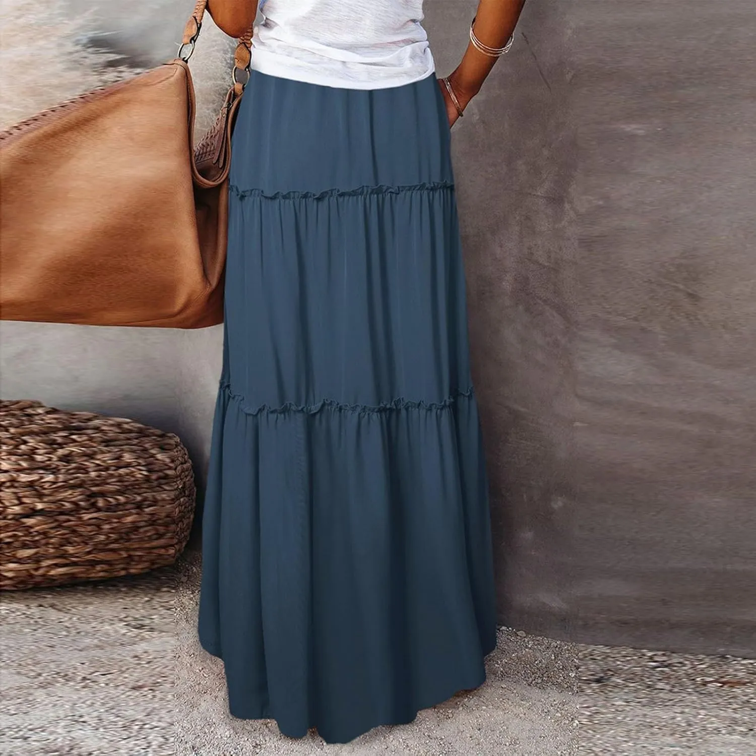 Boho Maxi Skirts for Women 2025 Summer Floral Flowy High Waisted Plus Size A Line Tiered Long Skirt with Pockets