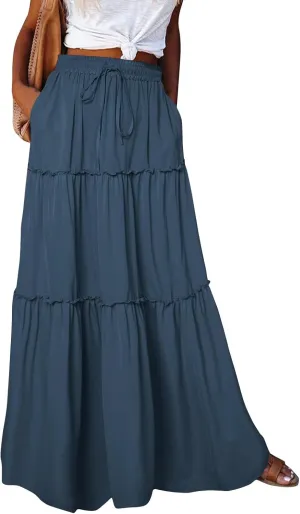 Boho Maxi Skirts for Women 2025 Summer Floral Flowy High Waisted Plus Size A Line Tiered Long Skirt with Pockets