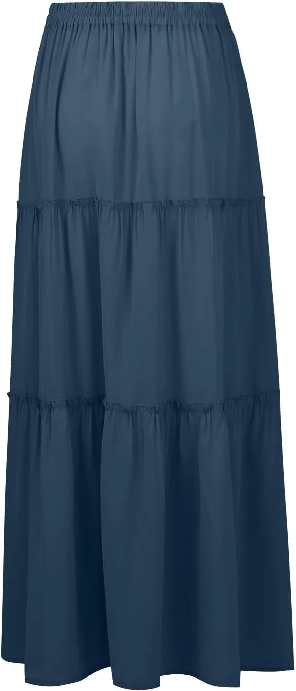 Boho Maxi Skirts for Women 2025 Summer Floral Flowy High Waisted Plus Size A Line Tiered Long Skirt with Pockets