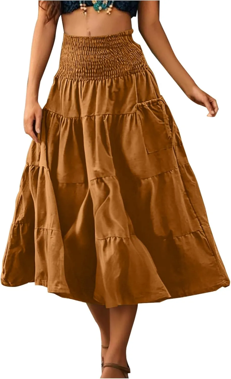 Boho Skirts for Women 2025 High Waisted Maxi Skirts A-Line Casual Skirts Pleated Ruffle Skirts for Beach Vacation