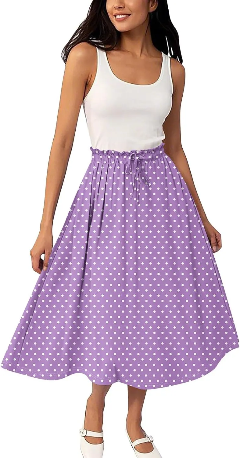 Boho Skirts for Women - High Waisted Floral Maxi Skirt with Pockets, Elastic Waist Flowy Beach Vacation Dress