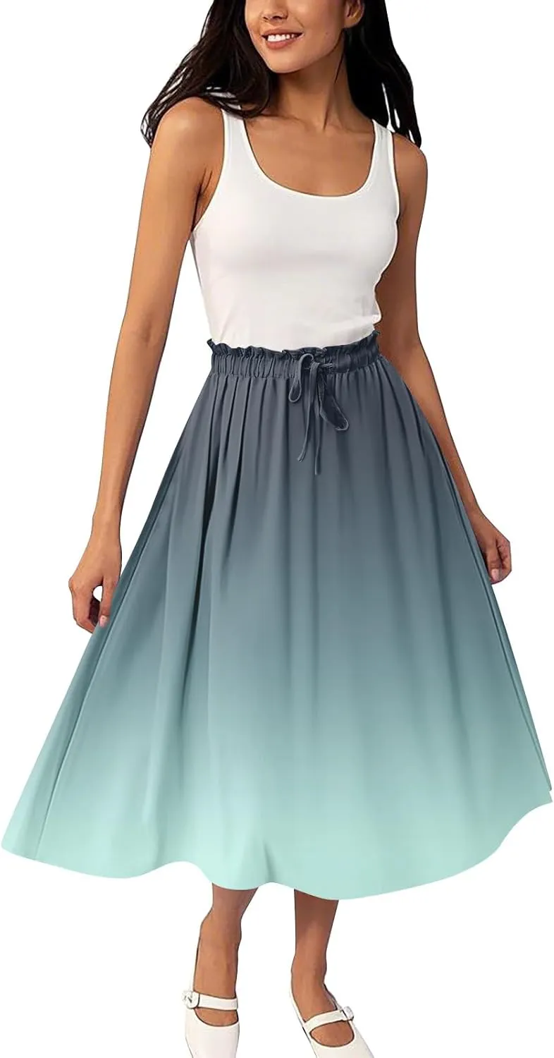 Boho Skirts for Women - High Waisted Floral Maxi Skirt with Pockets, Elastic Waist Flowy Beach Vacation Dress
