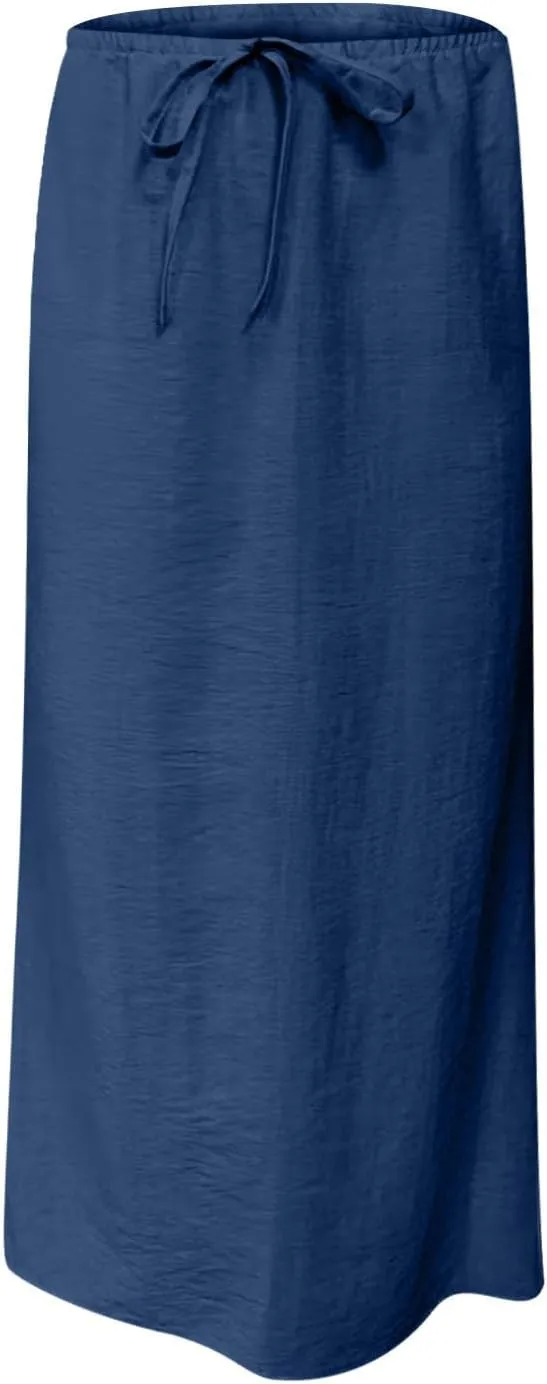 Boho Skirts Women 2025 Maxi Summer Skirts Drawstring Waist Casual Long Skirt Trendy Flowy Skirts for Beach Vacation