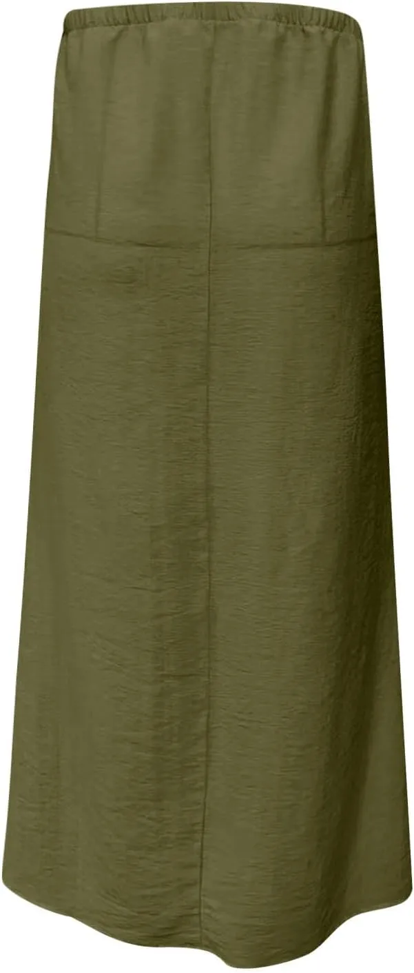 Boho Skirts Women 2025 Maxi Summer Skirts Drawstring Waist Casual Long Skirt Trendy Flowy Skirts for Beach Vacation