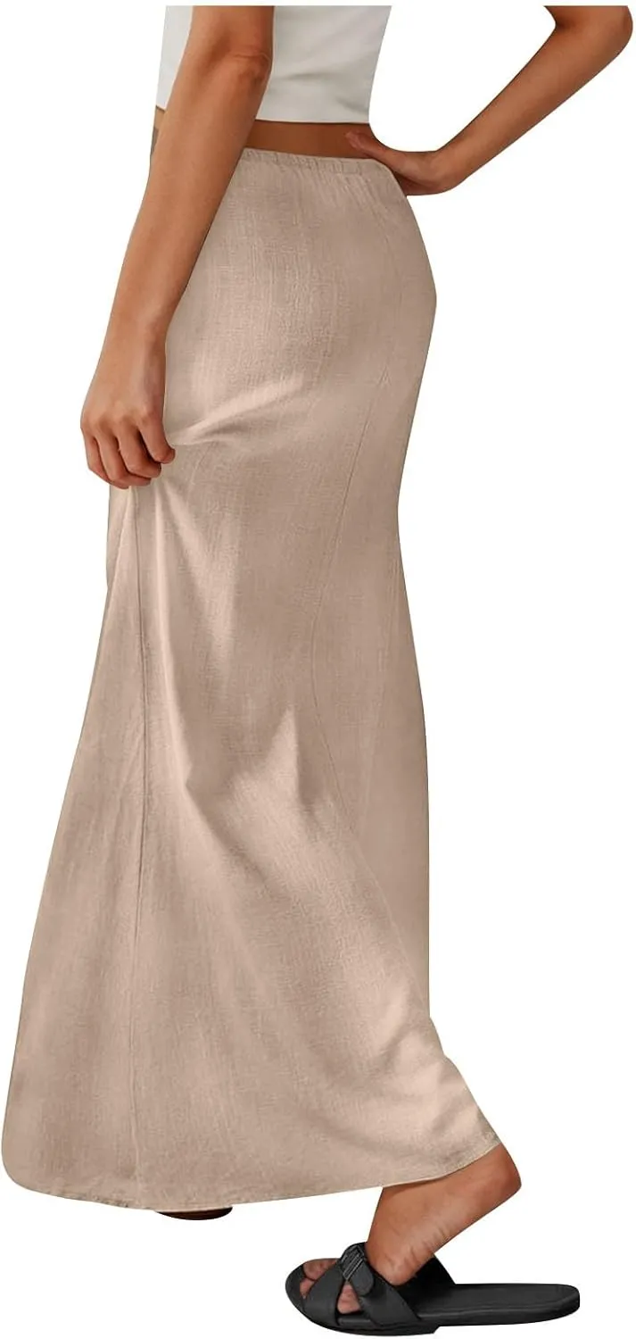 Boho Skirts Women 2025 Maxi Summer Skirts Drawstring Waist Casual Long Skirt Trendy Flowy Skirts for Beach Vacation