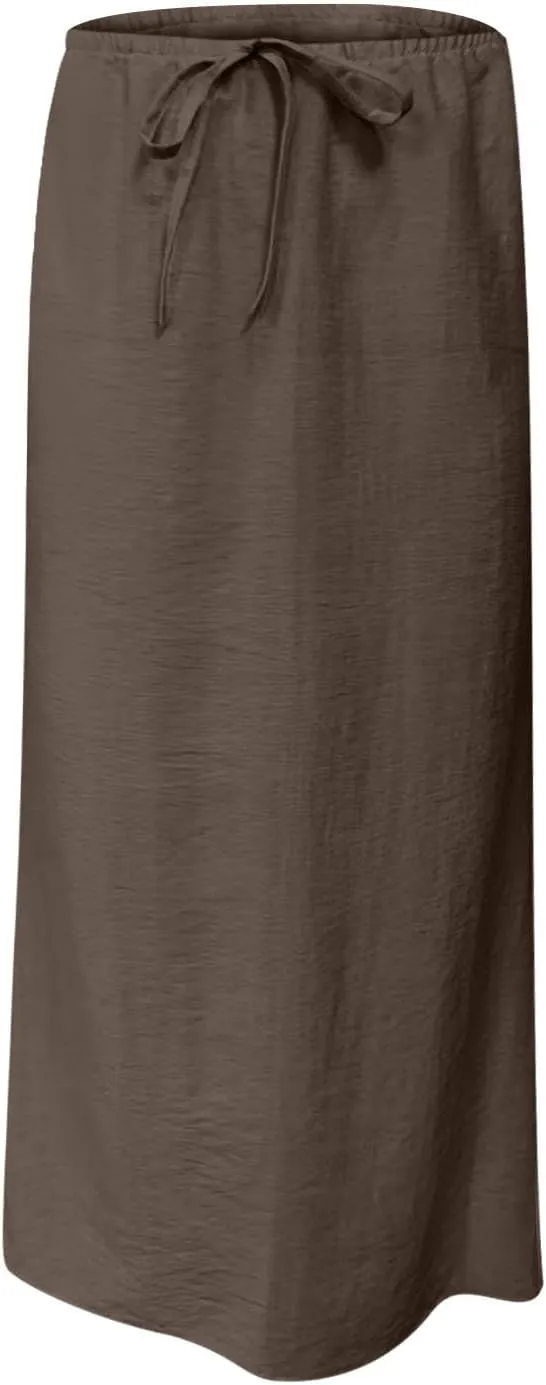Boho Skirts Women 2025 Maxi Summer Skirts Drawstring Waist Casual Long Skirt Trendy Flowy Skirts for Beach Vacation