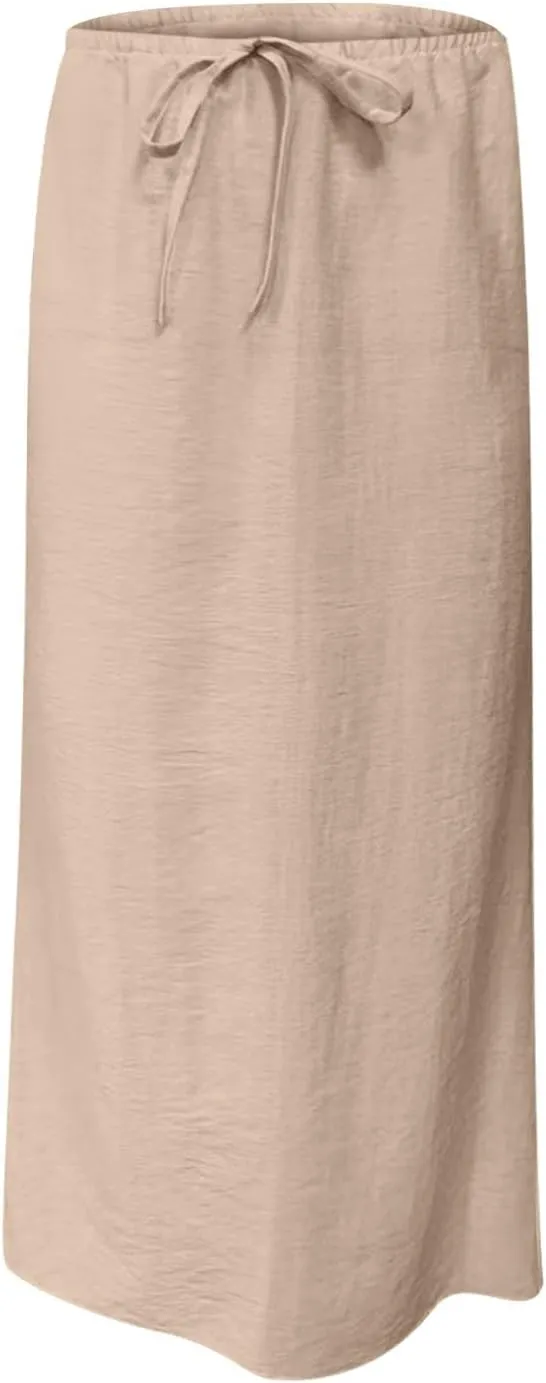 Boho Skirts Women 2025 Maxi Summer Skirts Drawstring Waist Casual Long Skirt Trendy Flowy Skirts for Beach Vacation